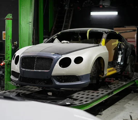 Bentley Continental GT prepared for body and paint work in Al Quoz, Dubai, Dubai
