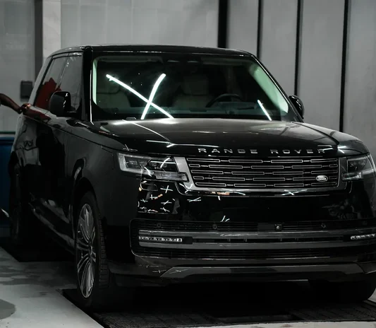 Range Rover prepared for paint work at the System X Car Care workshop in Dubai